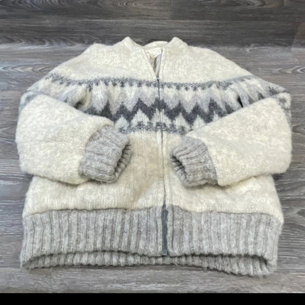 Alafoss Icewool Designer Cream Grey Zip-up Aztec Zig Zag Jacket Cost Size S